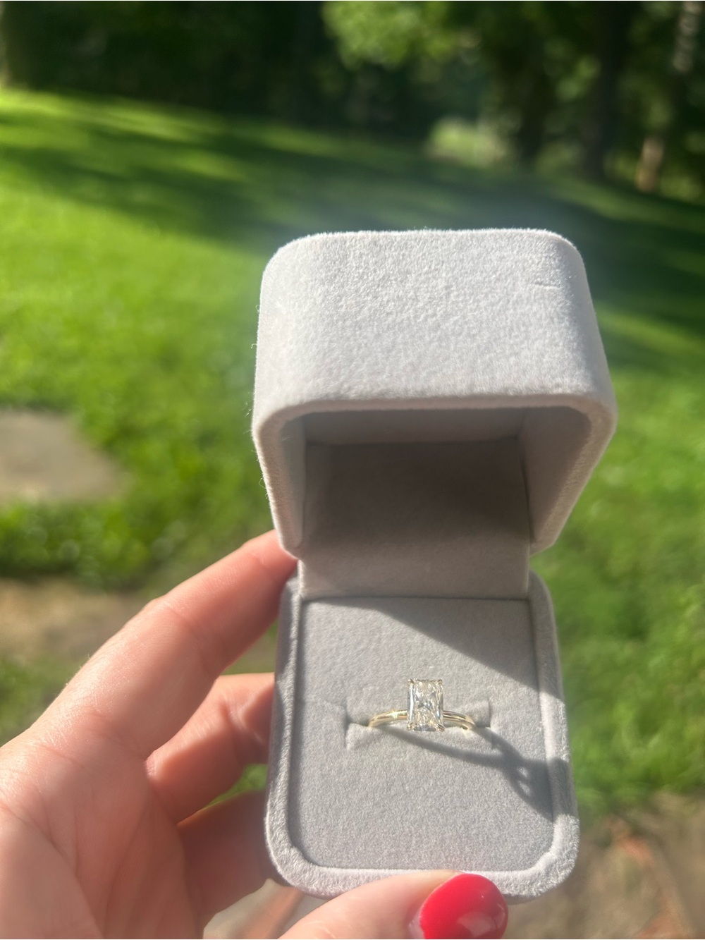 Engagement 14kt Gold Ring with Lab Grown Radiant 1.51 ct diamond ring